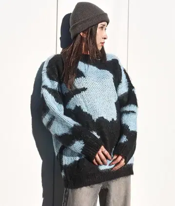 뉘앙스 웨이브 패턴 더블 자카드 샤기 니트 상의 3종
