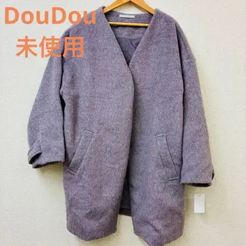 미사용 DouDou 노카라 코트 퍼플 계열 루즈한 사이즈 캐주얼