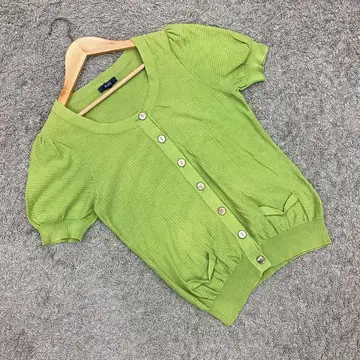 ROPE 로페 썸머 니트 가디건 반팔 크루넥 그린 계열(XXS)