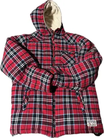 체크 무늬 다운 자켓 후드 부착