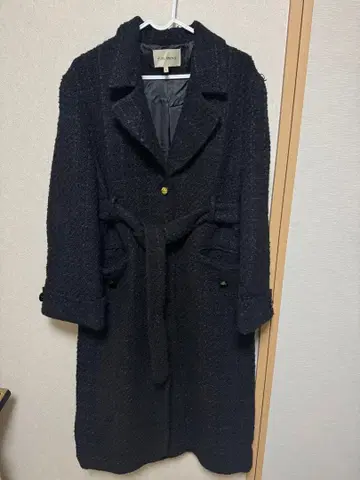 블랙 트위드풍 롱 코트