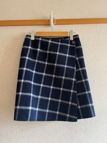 [ IENA ] 리버서블 랩 스커트 네이비와 화이트 체크, 그레이 무지