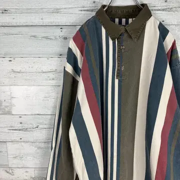 NORTHERN 90년대 절개 리브 멀티 스트라이프 하프 버튼 셔츠