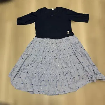 PINK HOUSE / 토끼 자수 스트라이프 절개 원피스 네이비