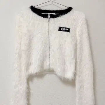 epine label shaggy zip cardigan 화이트 에피누