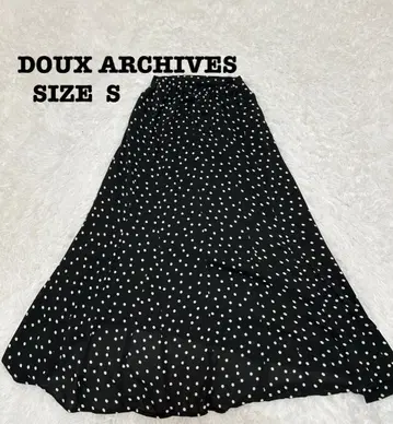 듀오 아카이브 도트 무늬 롱 스커트 S 블랙 플레어 허리밴딩[332]