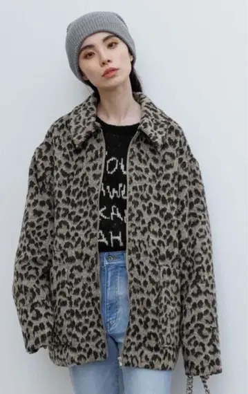지나시스 샤기 ZIP 미들 코트 레오파드
