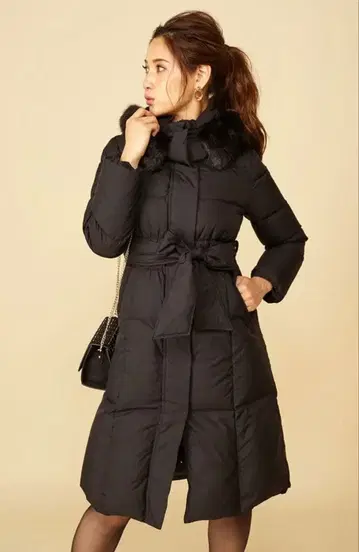 로얄 파티 퍼 포함 블랙 롱 다운 자켓