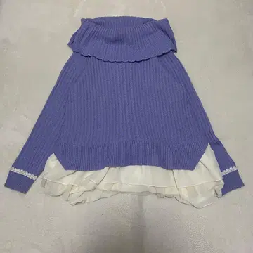 엑시즈팜 오프숄더 니트 튜닉 스웨터 프릴 라벤더 M