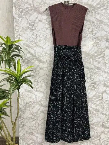 SNIDEL 스나이델 브라운 x 도트 원피스 허리 리본 포함