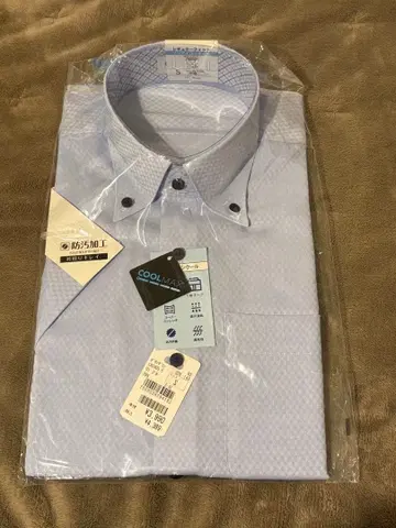 COOLMAX 방주름 가공 반팔 셔츠 S 블루 논아이론