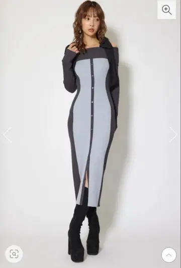 rienda 바이컬러 오프숄더 리본 니트 원피스