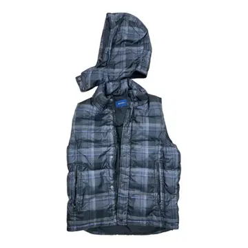 후드 부착 그레이 계열 체크 다운 베스트