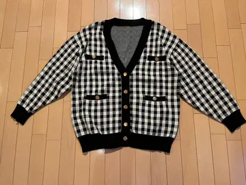 로이스크레용 깅엄 체크 가디건