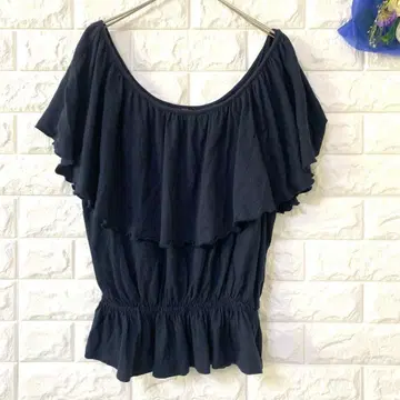 Heather 슬리브리스 티셔츠 칼라 빅 프릴 허리 스트링