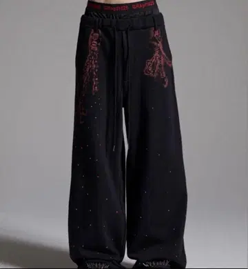 [ GRANCY ] 라이트 스톤 디자인 레이어드 스웨트 팬츠