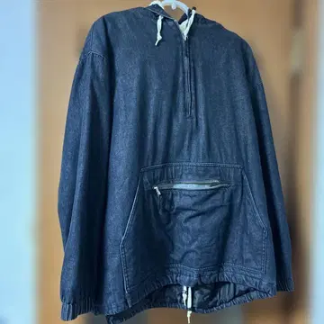 다크 데님 플리스 라이닝 풀오버