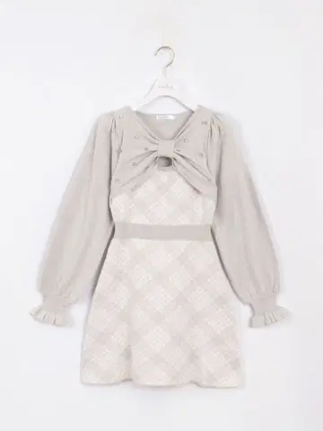 evelyn 긴팔 체크 리본 니트