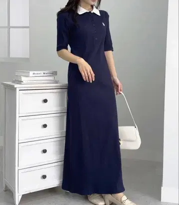 U.S. POLO ASSN. 네이비 반팔 롱 원피스 L