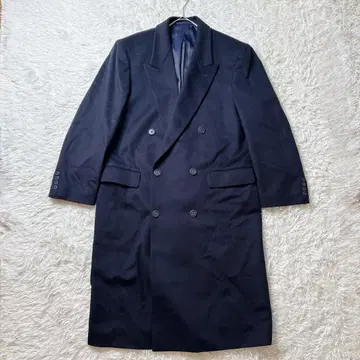 캐시미어 울 더블 브레스트 체스터 코트 롱 코트 L 네이비