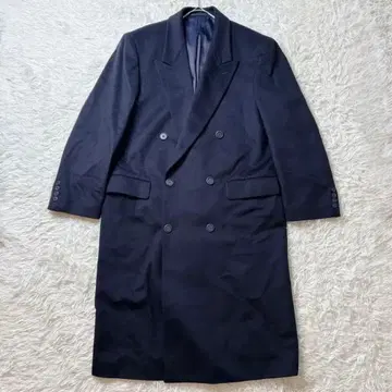 캐시미어 울 더블 브레스트 체스터 코트 롱 코트 L 네이비