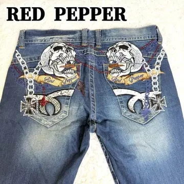 레어 RED PEPPER 레드페퍼 데님 스컬 Y2K 크로스 자수