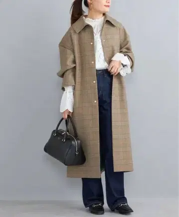 SHIPS WOMEN 쉽스 체크 스텐카라 코트 브라운