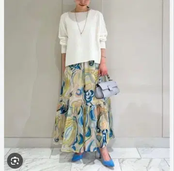 새상품급 Ballsey 러쉬 프린트 티어드 롱 스커트 36