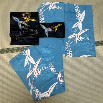 [ 코디 세트 ] 앤티크의 오모다카 패턴 기모노 나고야 오비 세트