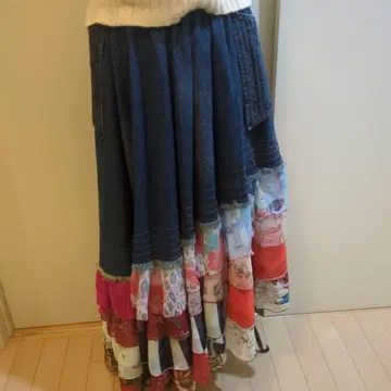 플레어 스커트 데님 쉬폰 멀티 컬러