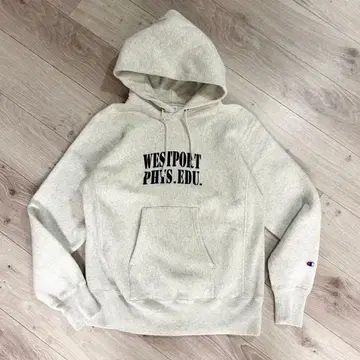 Champion 리버스 위브 그레이 후드티 L 사이즈 얼룩 포함 파란 택