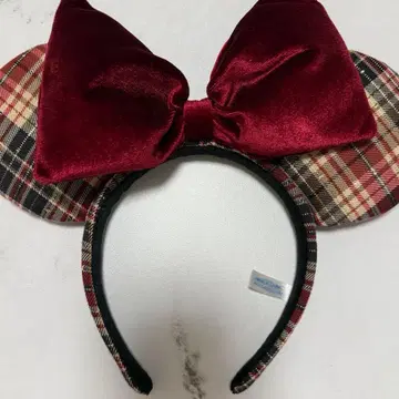 디즈니 미니 머리띠 빨간색 체크 무늬 2025