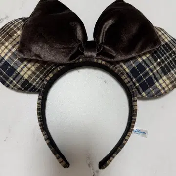디즈니 미니 머리띠 체크 무늬 브라운