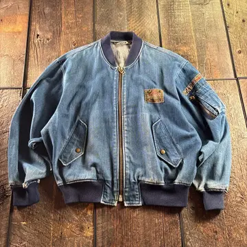 구제 데님 봄버 자켓 와이드 소매 80s 데님 자켓