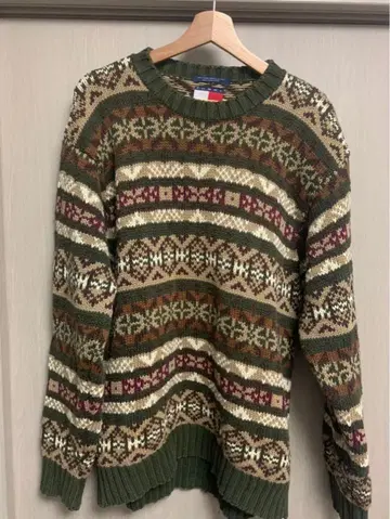 TOMMY HILFIGER 노르딕 니트 올 패턴 코튼 빈티지 스타일