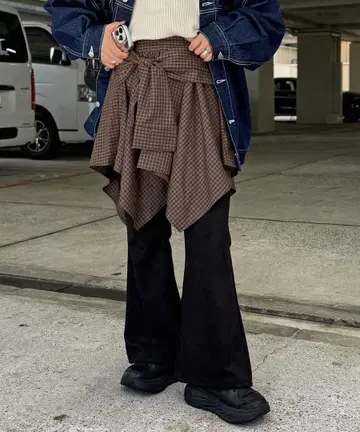 CPCM 체크 랩 미니 스커트 브라운