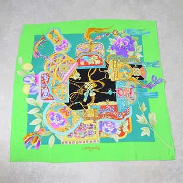 vintage LEONARD 대형 실크 스카프 그린 그린 손바느질