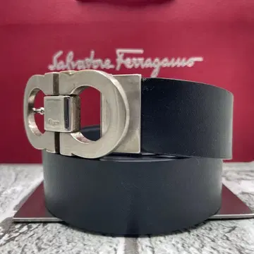 페라가모 벨트 더블 간치니 빅 로고 블랙 실버 금장 장식
