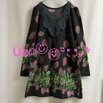 이치코 딸기 스트로베리 strawberry 크로셰 뜨개질 원피스 블랙