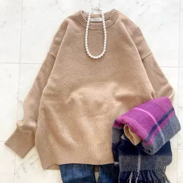 컨디션 최상 맥피 라무 캐시미어 크루넥 풀오버 카멜