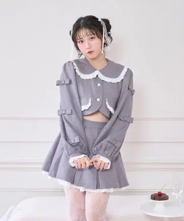 Honey Cinnamon 소매 리본 코튼 레이스 자켓 셋업