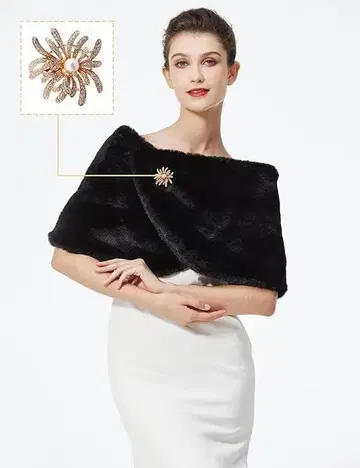 1월까지 숄 스톨 브로치 포함 방한 결혼식 파티 가을/겨울 블랙