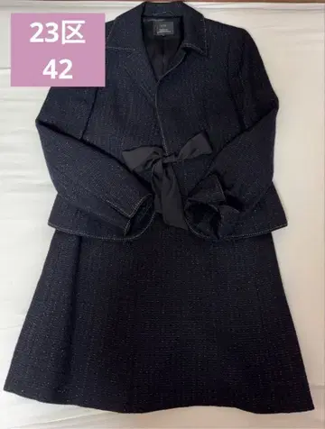 [새상품급] 23구 라메 믹스 트위드 정장 스커트 셋업 네이비 42