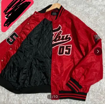 새상품급 FUBU 후부 바시티 자켓 자수 로고 나일론 빨간색 90s