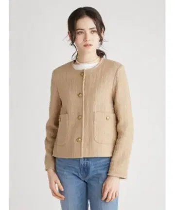 [ Mila Owen ] 베이지 노카라 자켓 트위드풍