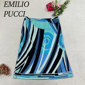 K116 S-M 에밀리오 푸치 푸치 패턴 미디 스커트 블루 여성용