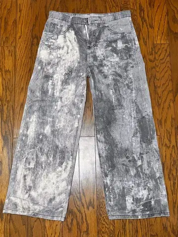 페인트 가공 와이드 데님 팬츠