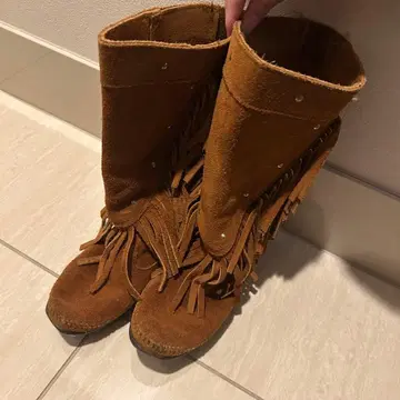 미네통카 웨스턴 부츠 프린지 브라운 스웨이드