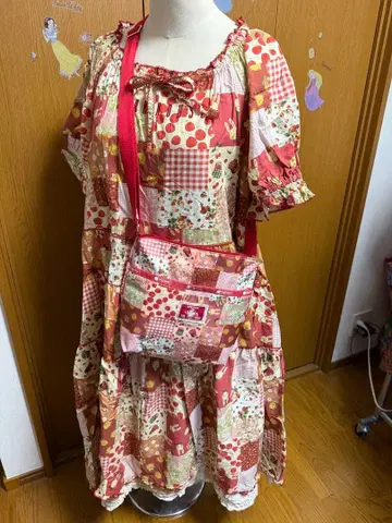 PINK HOUSE 아카이브 패치워크 패턴 반팔 롱 원피스