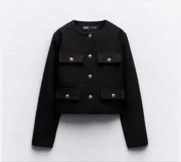 미사용 새상품 ZARA 노카라 자켓 블랙 아우터 트위드 XS